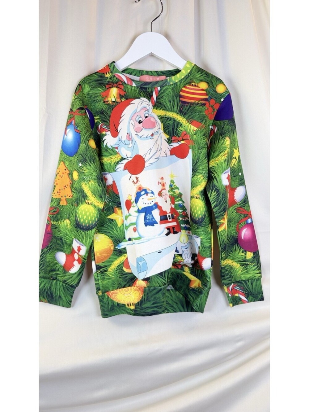 SSLR Girls Collection Sweatshirt Santa Christmas Small Printed Holiday Ugly NWOT
